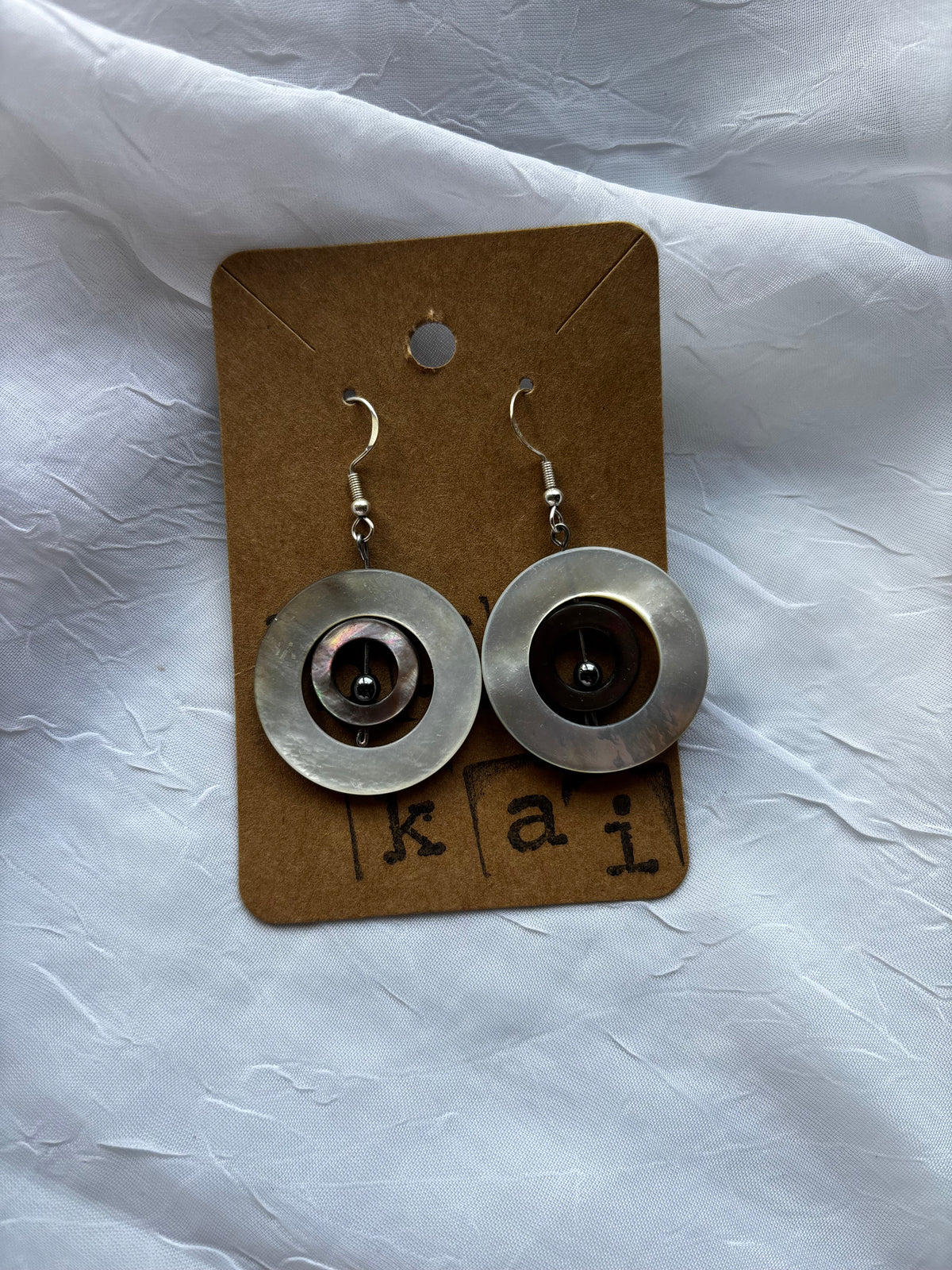 Handmade Hematite & Shell Statement Earrings