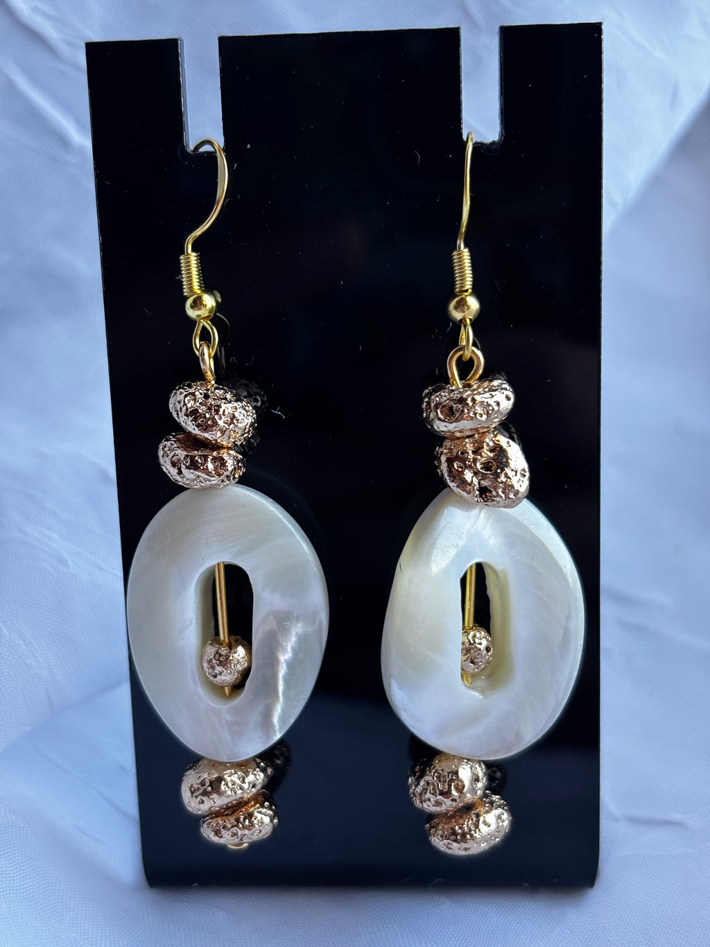 Mother of Pearl & Gold Lava Stone Handmade Earrings