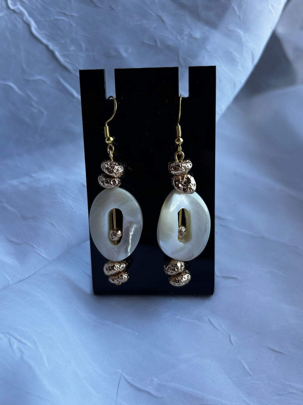 Mother of Pearl & Gold Lava Stone Handmade Earrings