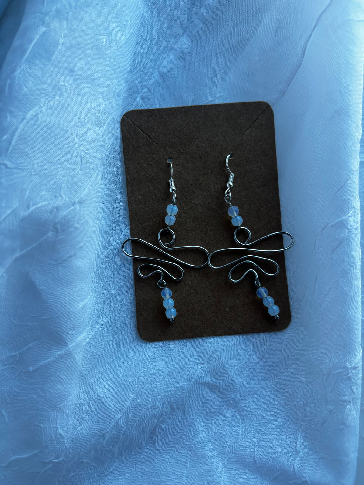 Little messenger | handmade stainless steel and opalite wire wrapped earrings