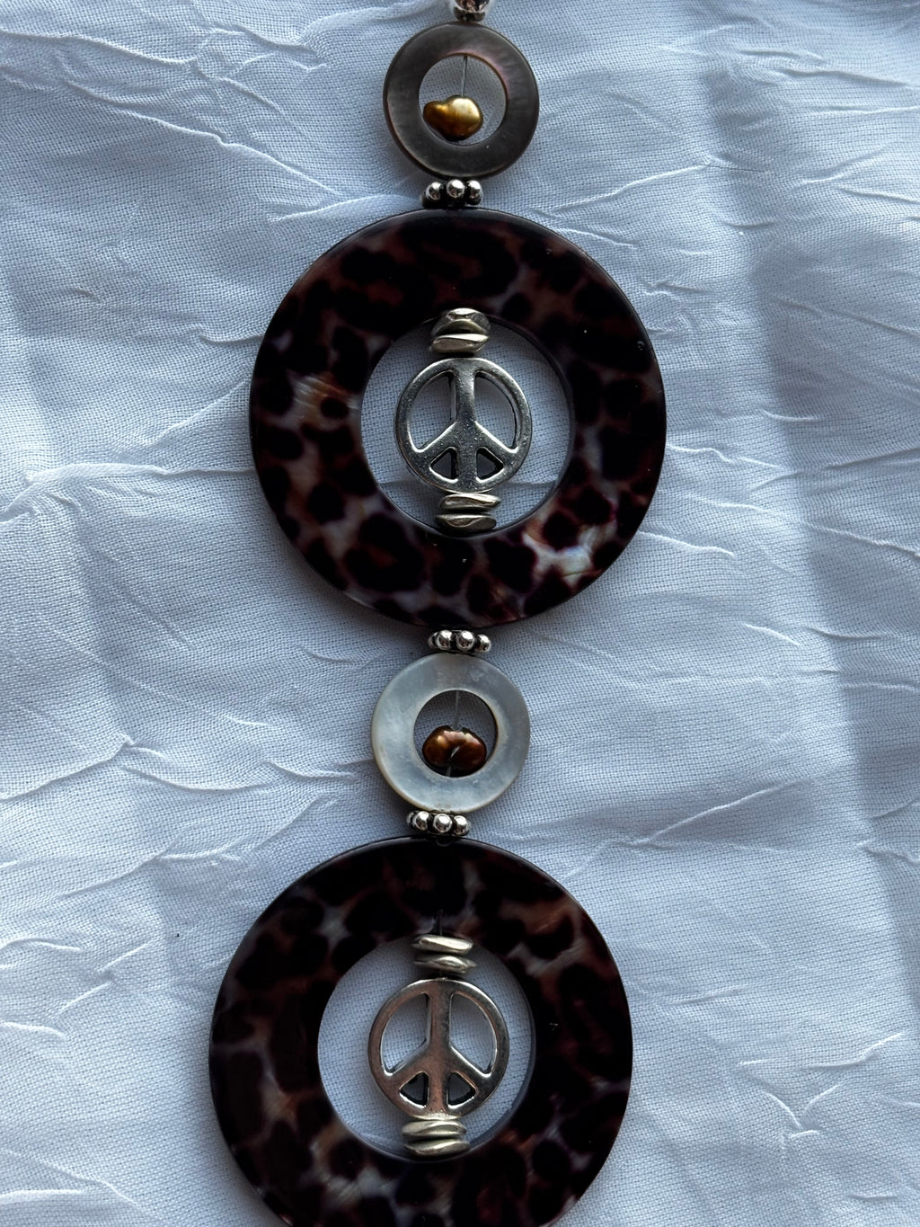 Peace in Cheetah Pieces | Handmade Retro Peace Sign Cheetah Print Shell Bracelet