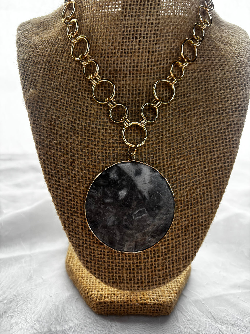 Moon Shaped Stone Pendant Handmade Necklace