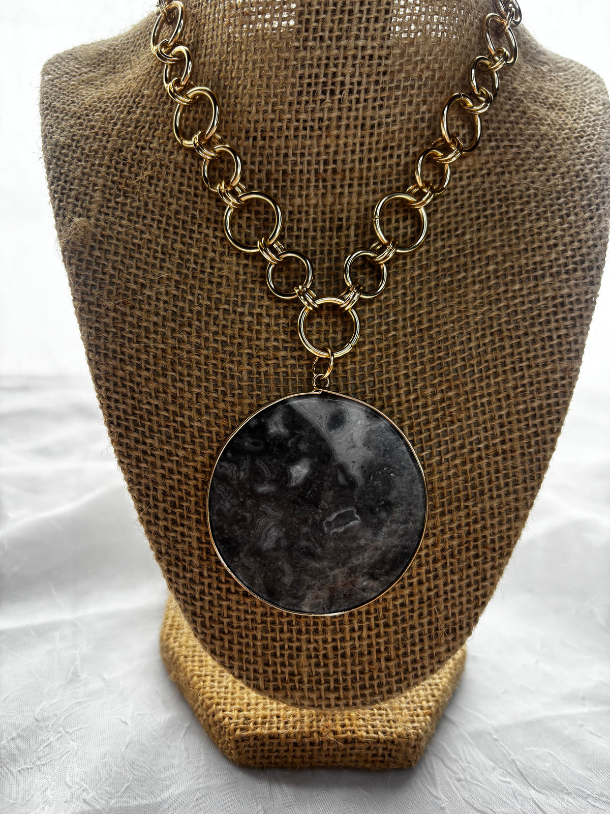 Moon Shaped Stone Pendant Handmade Necklace