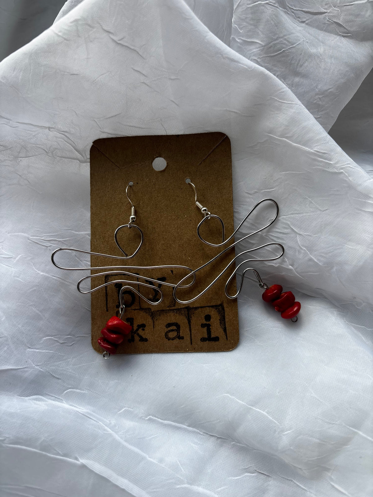 Handmade Silver Dragonfly Earrings With Red Bamboo Coral
