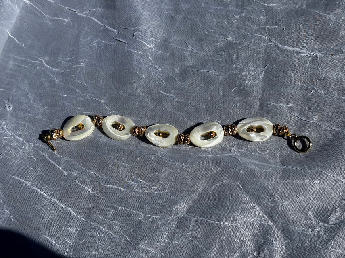 Mother of Pearl & Gold Lava Stone Bracelet