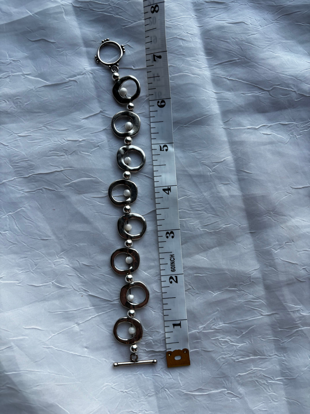 Full Circle | Handmade Silver-Tone Geometric Mother of Pearl Bracelet