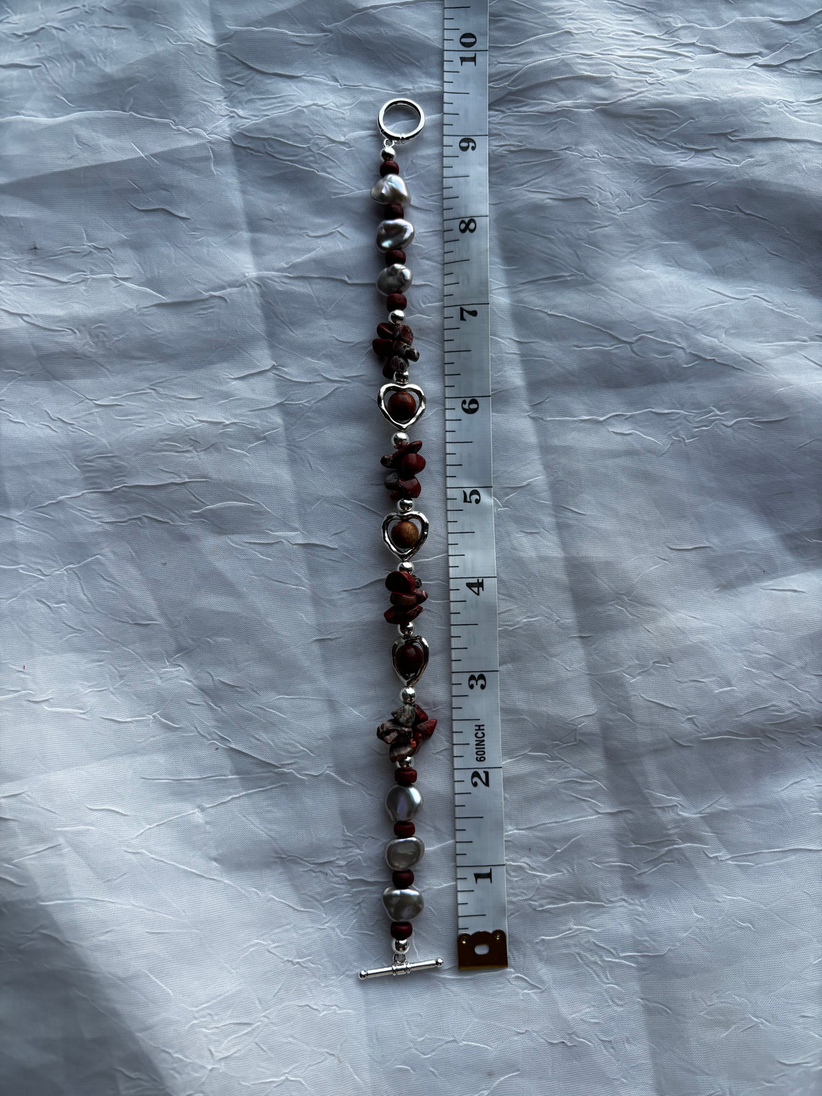 Love in the Details | Handmade Pearl, Jasper & Heart Bracelet