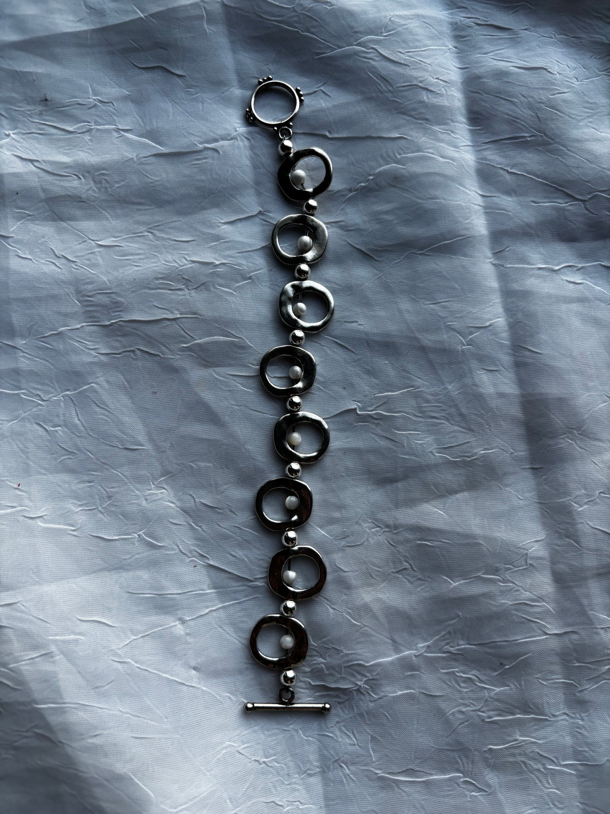 Full Circle | Handmade Silver-Tone Geometric Mother of Pearl Bracelet