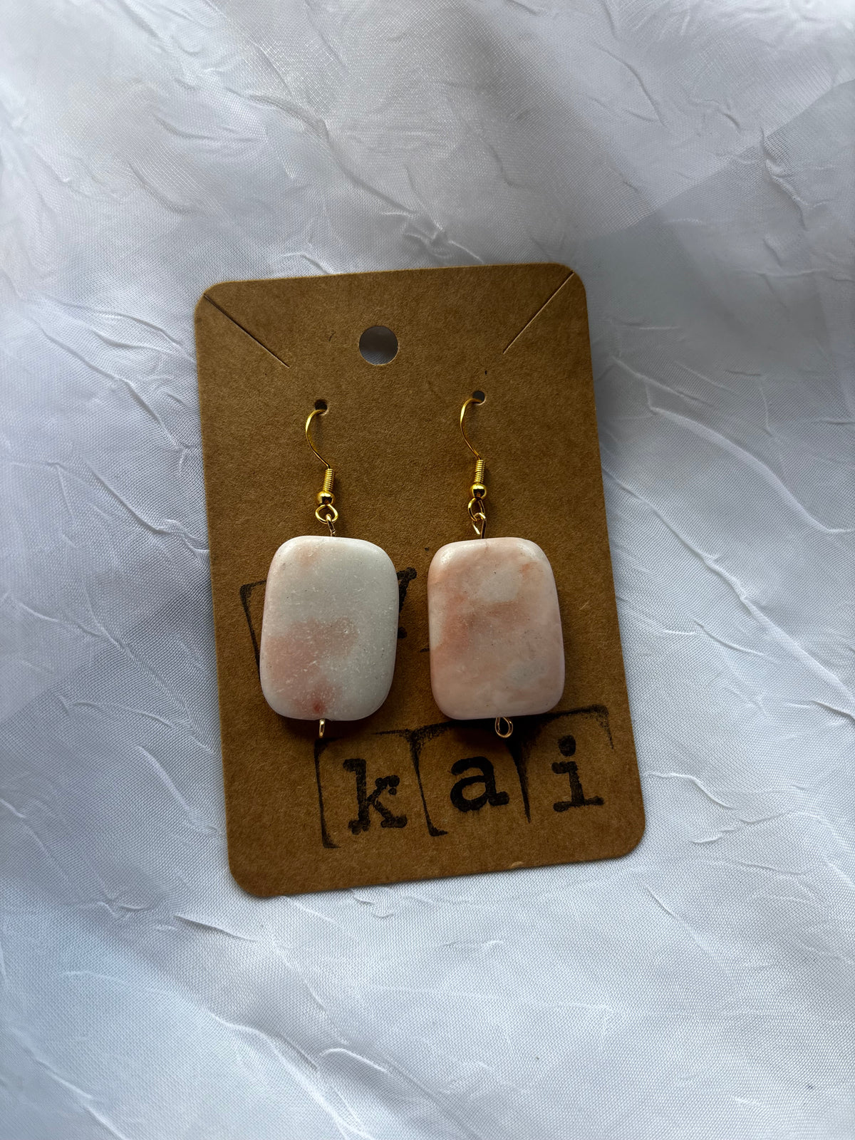 Pink And White Stone Earrings