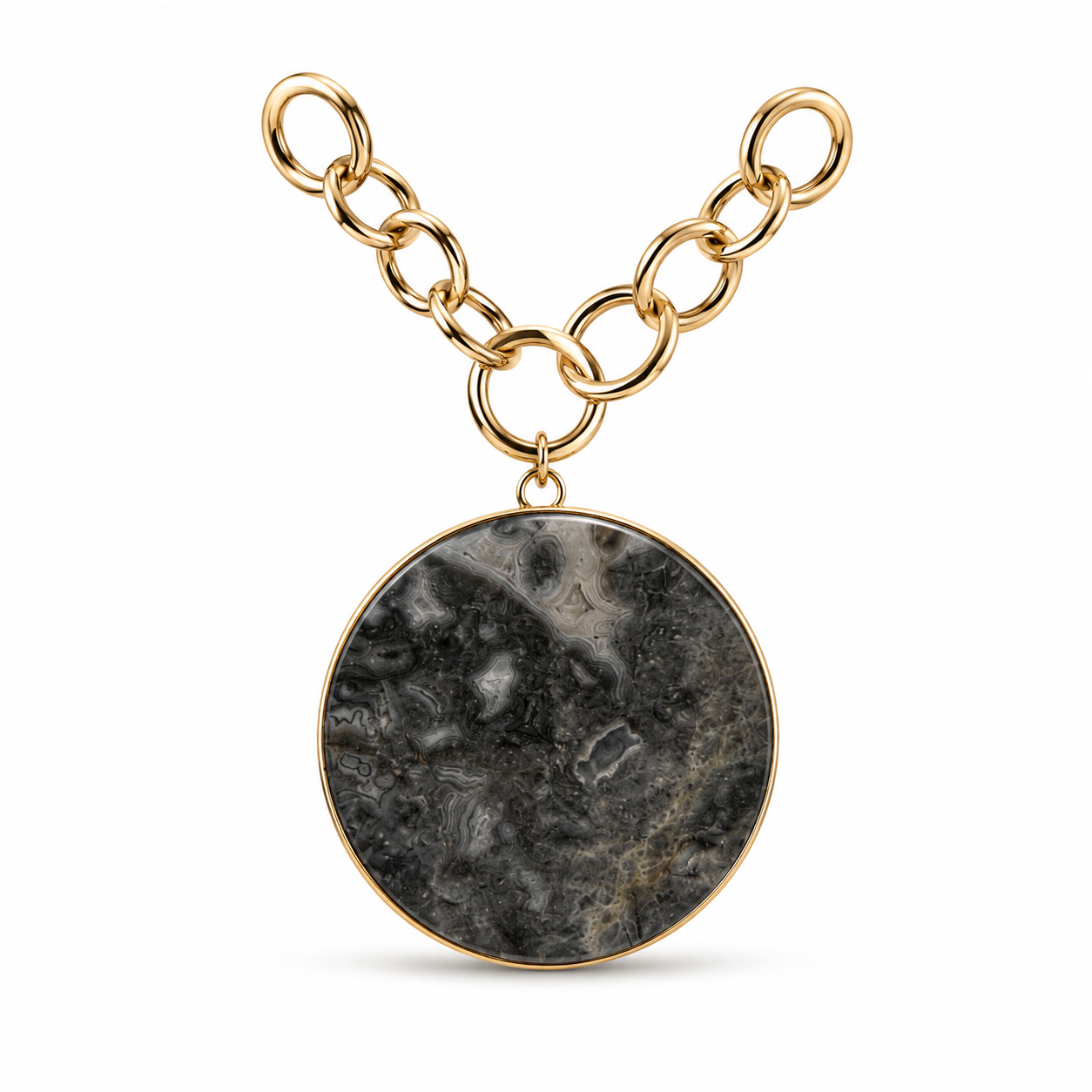 Moon Shaped Stone Pendant Handmade Necklace