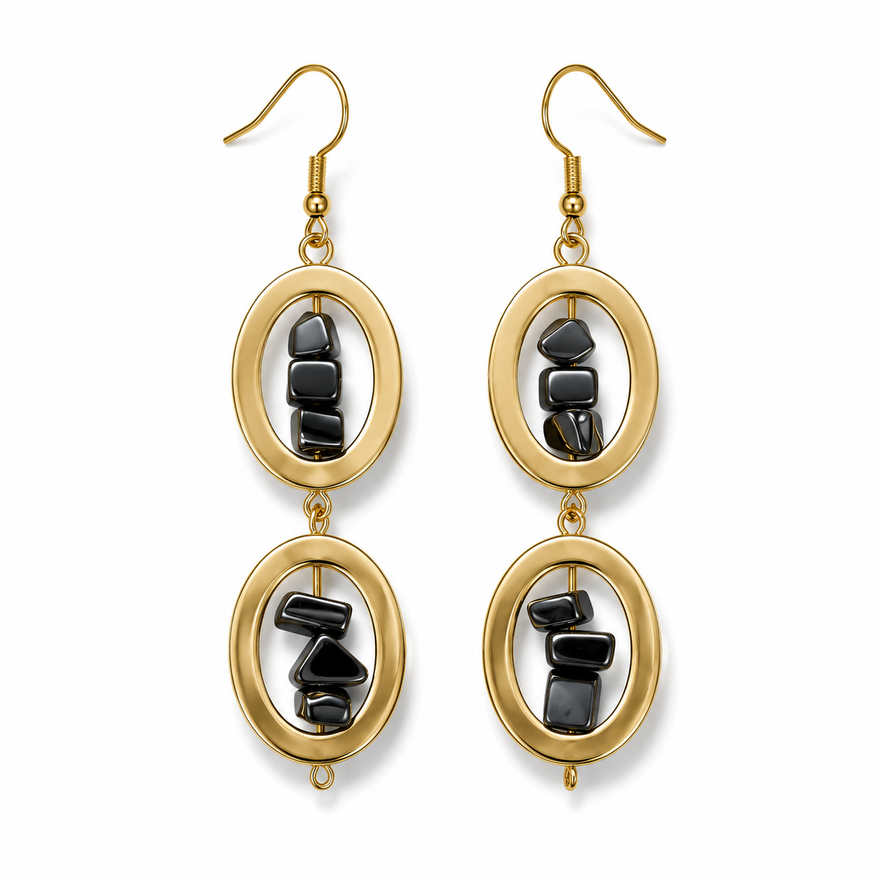Handmade Gold Toned Hematite Earrings