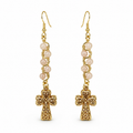 Handmade Gold Sunstone Cross Earrings