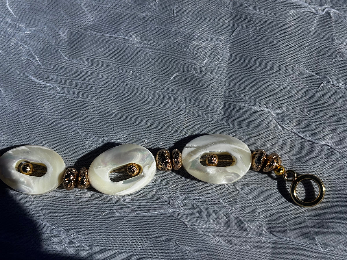 Mother of Pearl & Gold Lava Stone Bracelet
