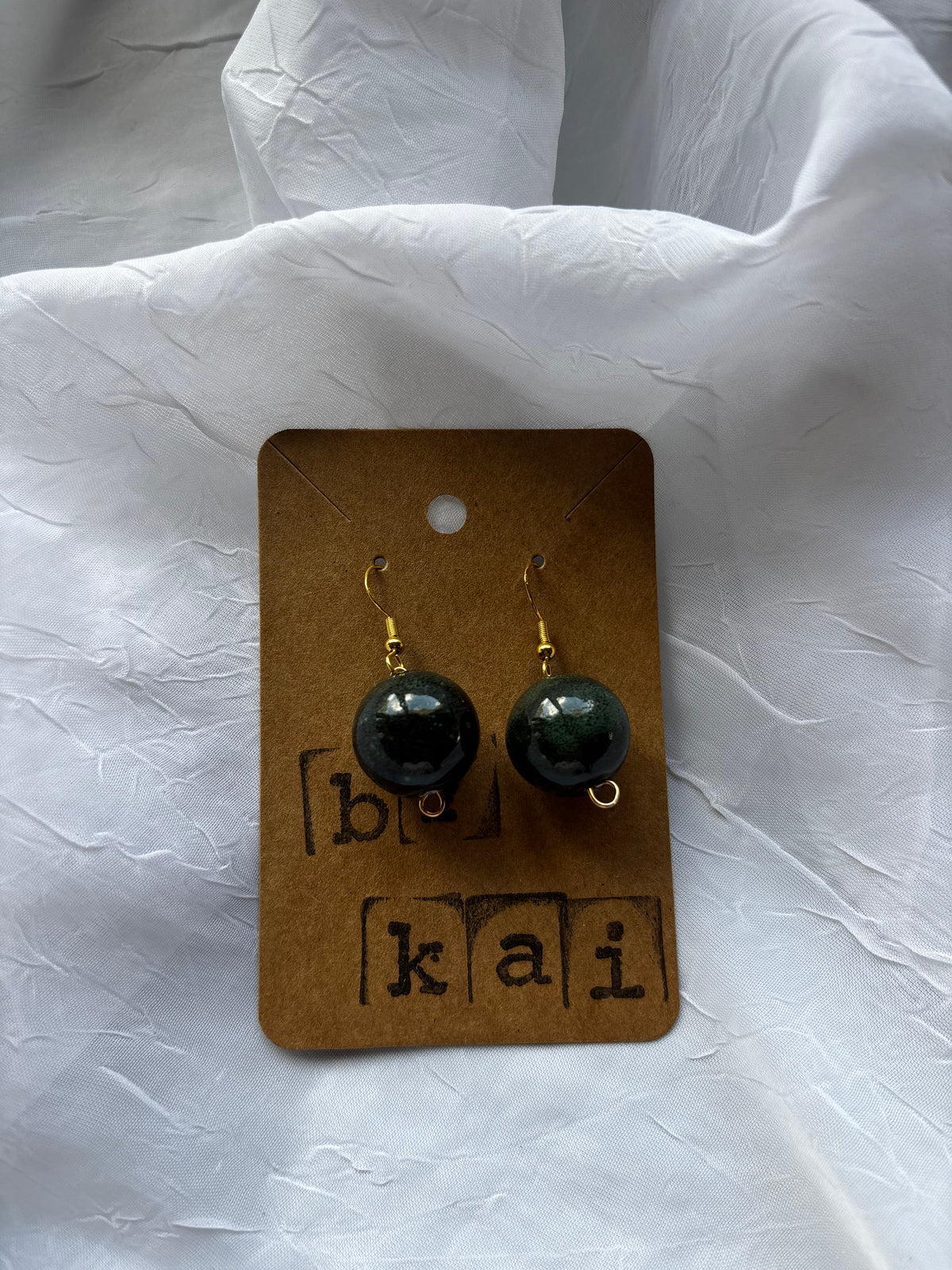 Green and Black Ceramic Earrings