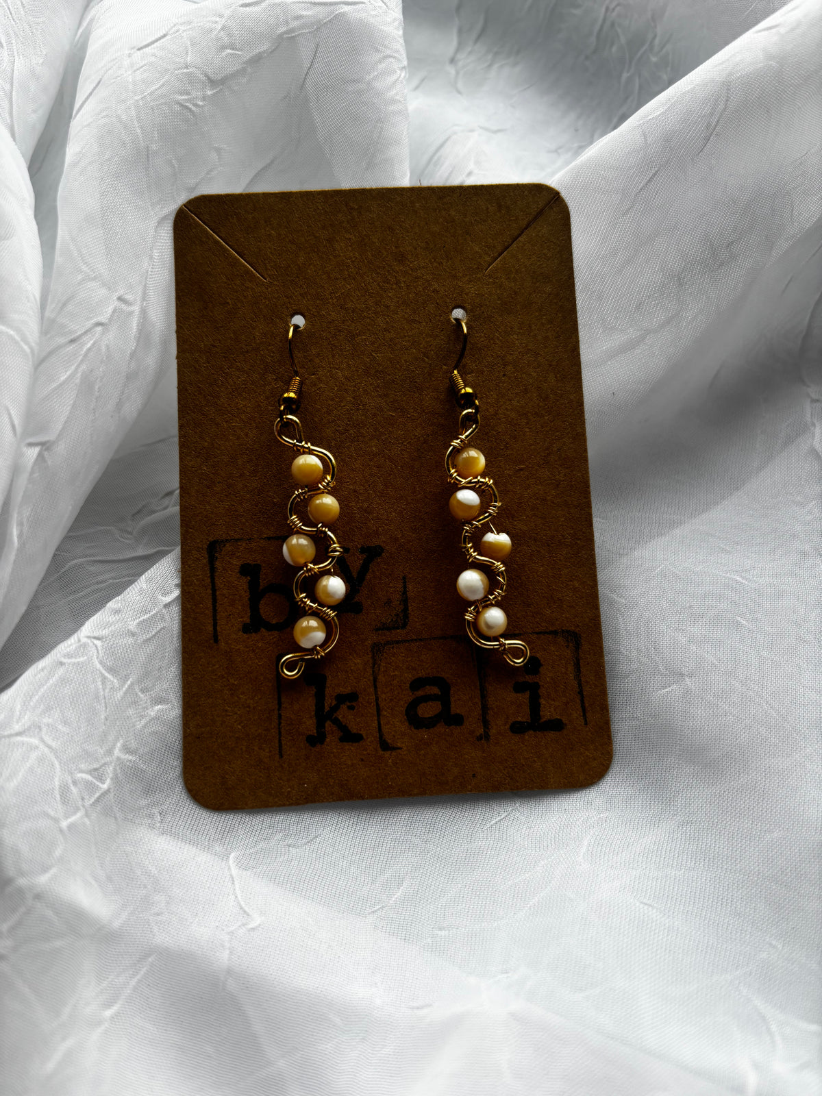 Handmade Gold Toned Mother Of Pearl Statement Earrings