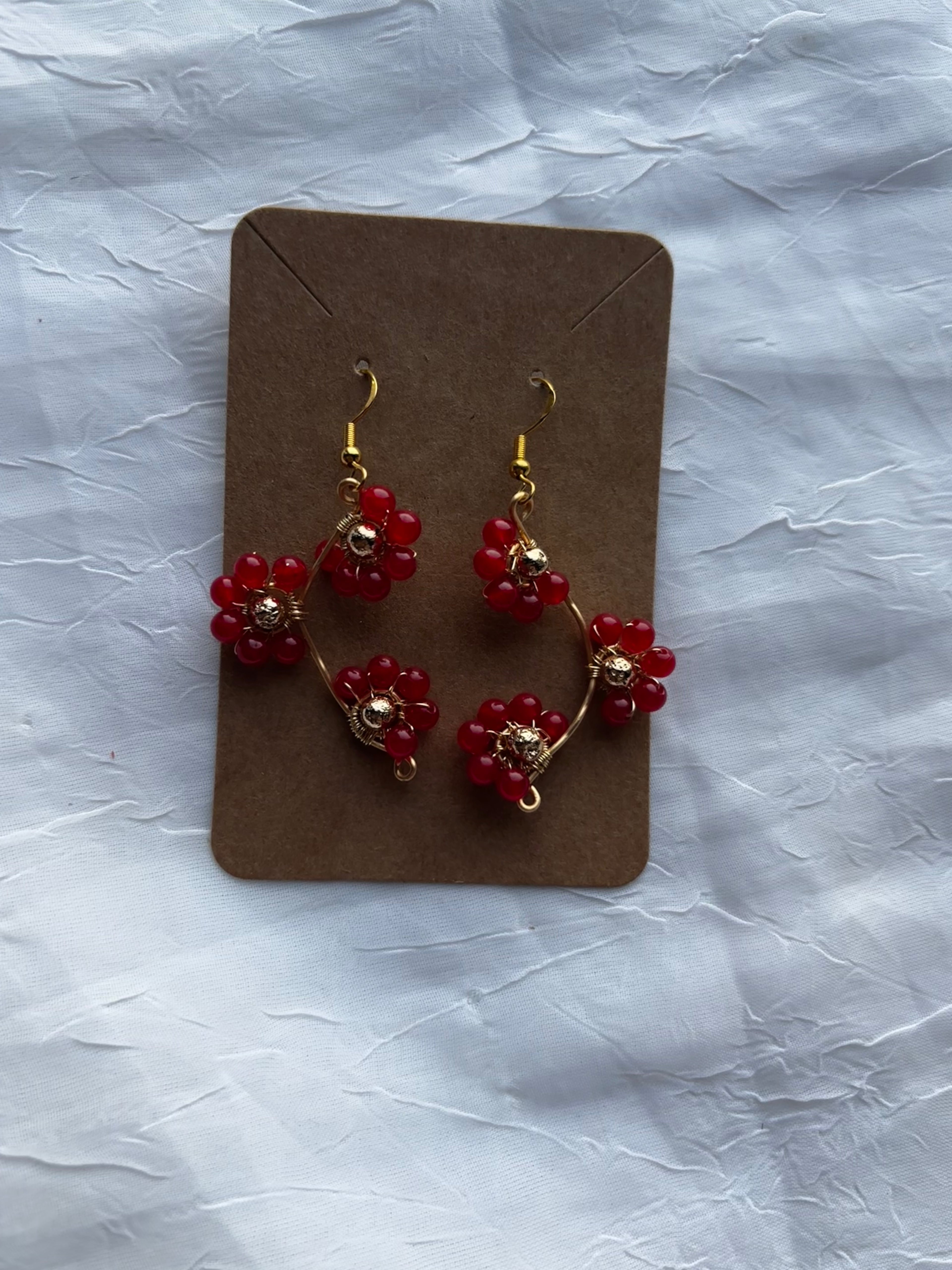 Crimson Garden | Handmade Red Jade Floral Earrings