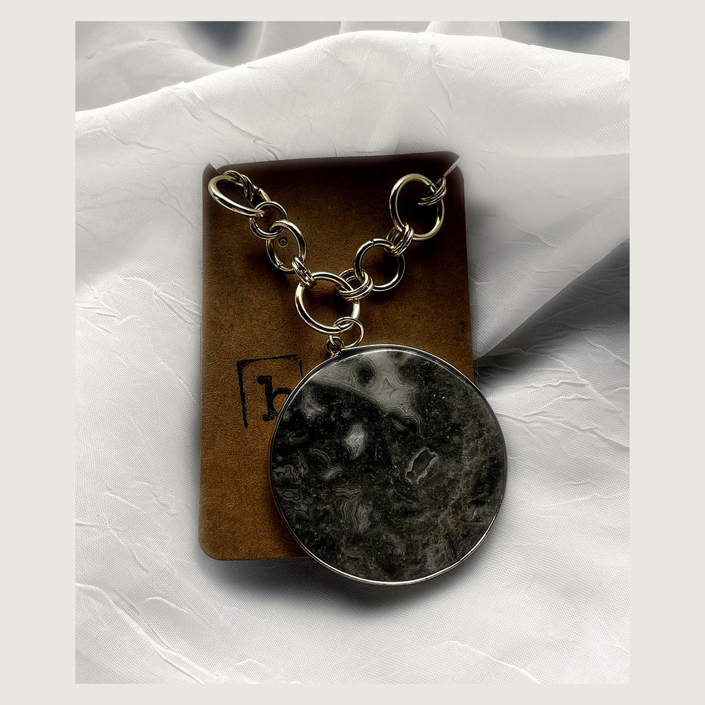 Moon Shaped Stone Pendant Handmade Necklace