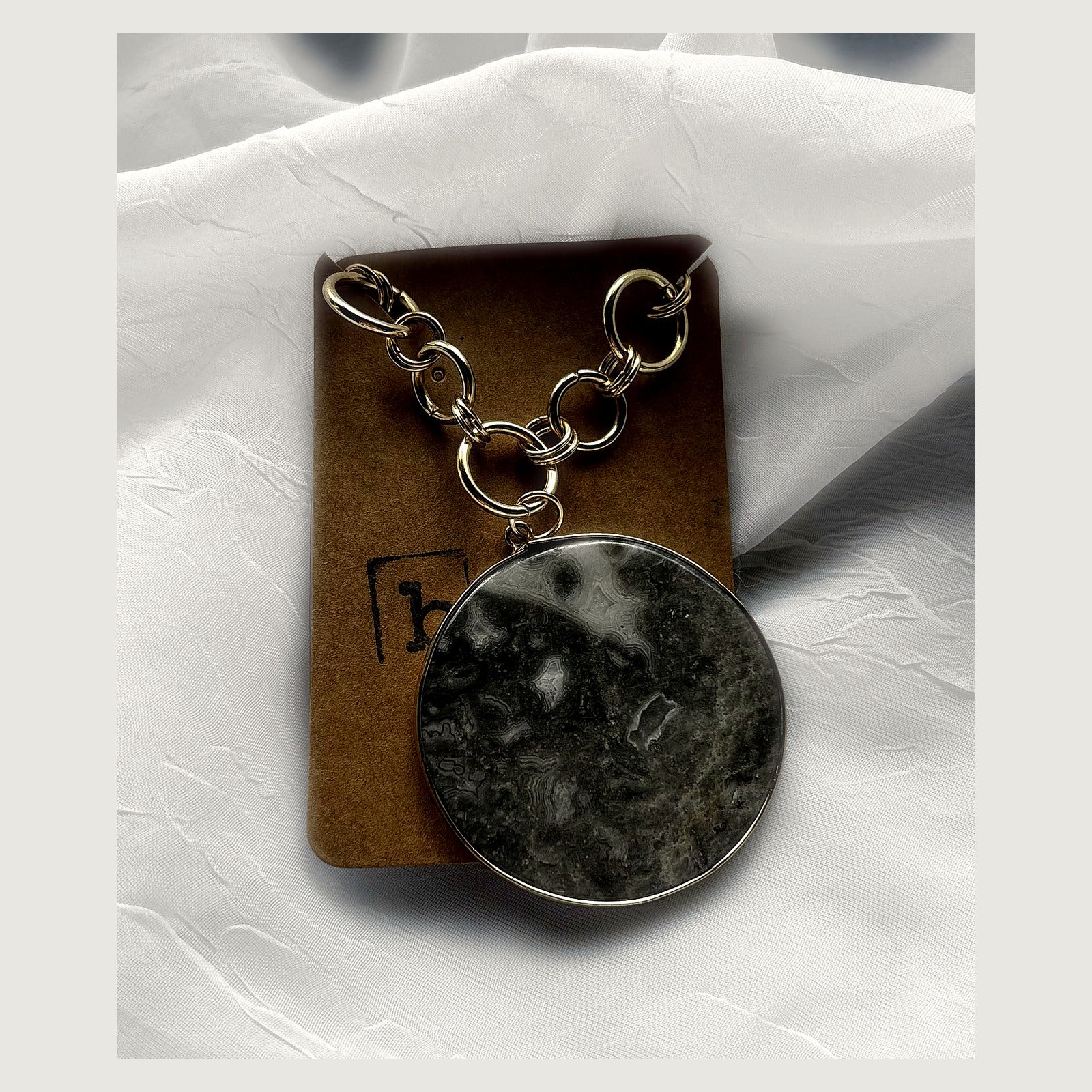 Moon Shaped Stone Pendant Handmade Necklace