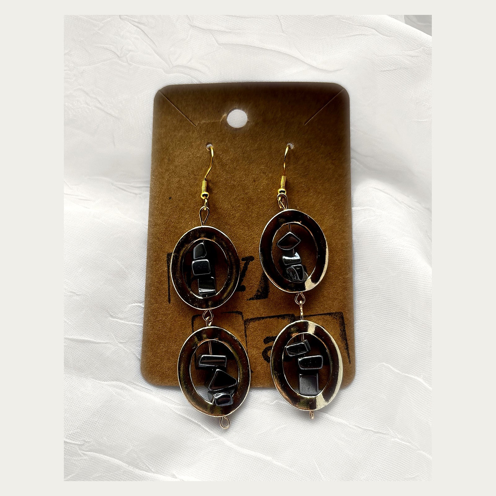 Handmade Gold Toned Hematite Earrings
